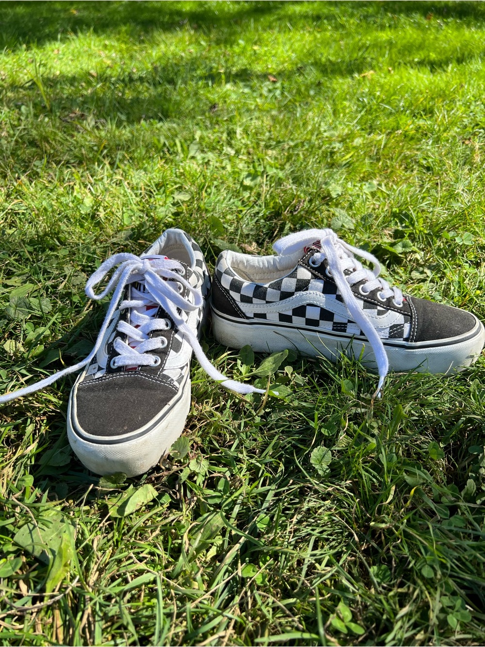 Vans Old Skool Checkerboard Sneakers in Black & White